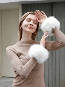 Muñequera corta de piel artificial de invierno, muñequera cálida de felpa adecuada para damas y niñas enamoradas