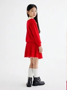 Balabala Girls' Two-Piece New Year Outfit, 2025 Spring Sweet Fashion Set - Chinese Red - View 3