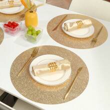 1pc/4pcs/6pcs Round Sand-Textured PVC Heat Resistant Non-Slip Placemats For Hotel/Restaurant Dining Table, Waterproof & Washable Kitchen Table Mats - Sand Placemat - View 1