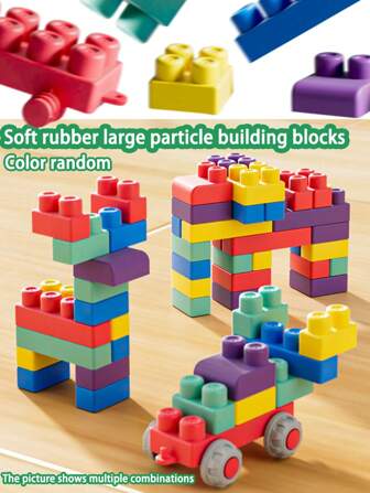ألعاب كتل بناء كبيرة من المطاط الناعم للتجميع باليد DIY، 17/ 29/ 41 قطعة، كتل مطاطية ناعمة قابلة للغلي والمضغ