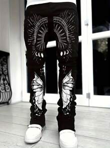 Pantalones vaqueros ajustados elásticos rasgados, pantalones de estilo callejero versátiles, pantalones de pierna acampanada con bolsillos sesgados de mezcla de algodón lavado, diseño de moda