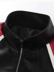 Stylish Stand Collar Men's Leather Jacket For Racing Motorcycle Outfit, New American Biker Gear