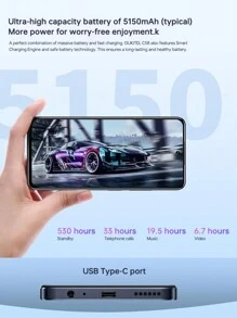 OUKITEL C58 手机无合约，16GB+128GB/1TB 可扩展，Android 14 廉价智能手机 4G，6.67 英寸 HD+ 90Hz 屏幕，5150mAh，13MP 摄像头，双 SIM 卡 3 插槽 Simlock 免费手机，NFC、GPS、Face ID（适用于欧盟版本） - 黑色 - 查看 7