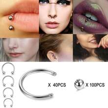 16G Horseshoe Rings Surgical Steel Nose Septum Horseshoe Hoop Earring Eyebrow Tragus Lip Rings Daith Helix Piercing Jewelry For Women Men 7-12mm Smily Piercing Jewelry (100pcs Ball And 40pcs Hoop) - 100PcsBall40PcsHoops - View 3