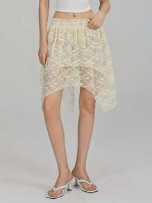 Women's Summer Mini Skirts Irregular Hem Lace Floral Skirt For Daily, Travel, Parties
