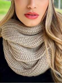Knitted Collar Scarf Double Wrap Soft Wool Winter Fashion - Beige - View 1