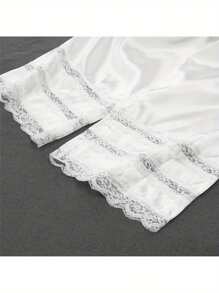 Womens Pajama Pants Patchwork Lace Loose High Waist Sleepwear Bottoms, Elastic Waist Band Nightwear Trousers