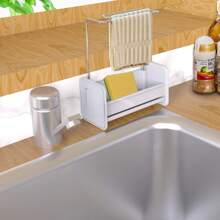 Soporte para esponjas con bandeja de goteo, compartimento para el fregadero de la cocina, cepillo para esponjas, jabonera, soporte para paños de cocina