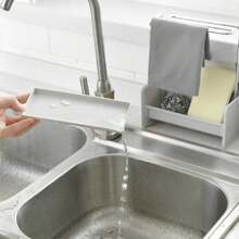 Soporte para esponjas con bandeja de goteo, compartimento para el fregadero de la cocina, cepillo para esponjas, jabonera, soporte para paños de cocina