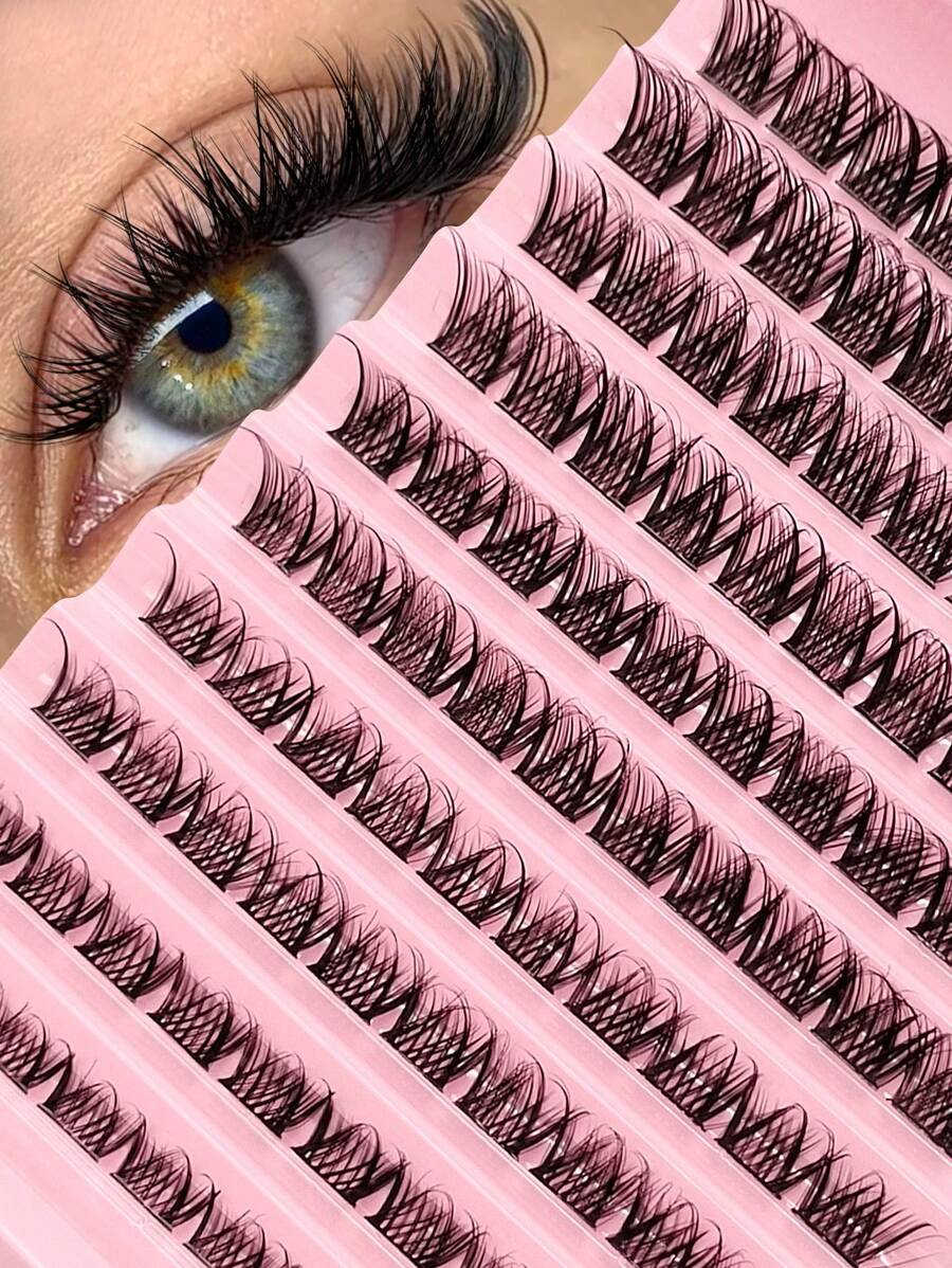 Asiteo 100 piezas de pestañas postizas con rizo D-Curl y efecto abanico - Fácil de usar una sola vez en casa, aspecto natural, duraderas y reutilizables, adecuadas para maquillaje diario - Negro - Ver 1