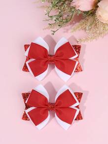 2PCS Christmas Hair Bows Hair Clip Ribbed Duck Billed Clip Color Contrasting Hair Clip For Girls And Teen Fashion Cute Party Hairpins - Multicolor - View 14
