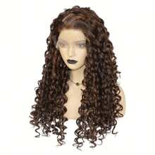 Ombre Brown Orange Curly Hair Wigs Synthetic Fiber Lace Front Wigs For Women Girls For Halloween Party Costume Cosplay Wear - 混色 - 查看 3