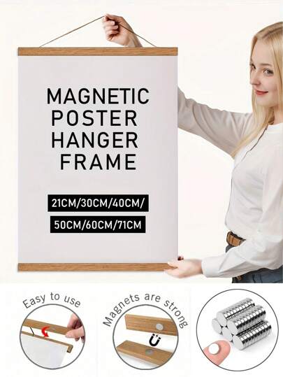 SURELIFE 1pc Magnetic Wood Hanger Frame Poster Canvas Frames Teak Pine For Photos Pictures Prints Maps Scrolls And Canvas Artwork Wall Art Decor Decoration Gifts Birthday Graduation