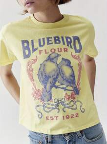 Women's Summer Graphic Tees Casual Short Sleeve Round Neck Loose T-Shirts Streetwear Blouses - 黃色 - 查看 2