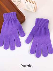 1 Pair Solid Color Knitted Adult Gloves, Thick Thermal Lined Warm Gloves, Finger Separation Design, Suitable For Riding, Cold Weather, Valentine's Day Gift - Multicolor - View 8