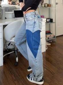 Women Fashion Wide-Leg Jeans Star Print Loose Denim Pants Spring Fall Casual Baggy Trousers - Màu xanh lam - Xem 4