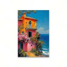 1PC Mediterranean Posters Coastal Balcony View Travel Print Santorini Church Art Print Greek Island Landscape Canvas Painting Wall Arts Decor No Frame Gifts Birthday Graduation