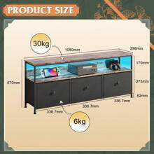 TV Cabinet - 108x30x57cm - TV Cabinet With Three Drawers And LED Light - Iron Frame - With Height-Adjustable Feet - Black - Black - View 6