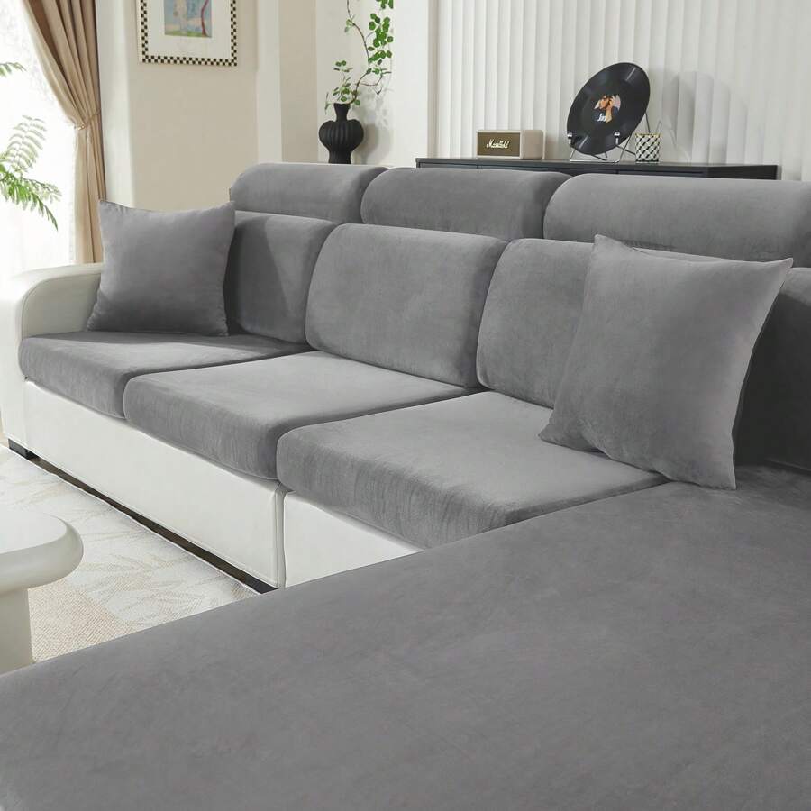 YSTYLE Housse Coussin Canapé Velours、Housse De Coussin Extensible、Universelle Housse Coussin Canape、Housse Assise Canapé Antidérapante、Housse Dossier Canapé - 淺灰色 - 查看 1