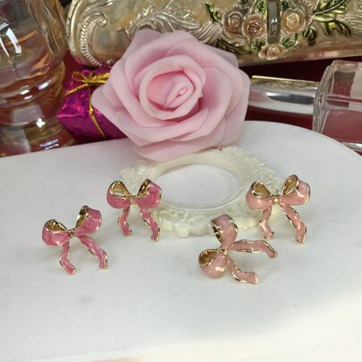 1 Pair Cute & Romantic Enamel Pink Butterfly Stud Earrings, Suitable For Women, Casual, Holiday, Party, Gift, Decorative Earrings