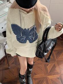 YCYC Korean Style Embroidered Letter Loose Fit Women's Sweatshirt - Grey - View 3