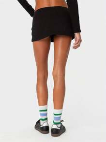 Women Y2k Mini Skirts Solid Color Low Rise Drawstring Skirts Elastic Waist Bow Front Short Skirt Stretchy Side Slit Pencil Skirts Summer Casual Streetwear - màu đen - Xem 7