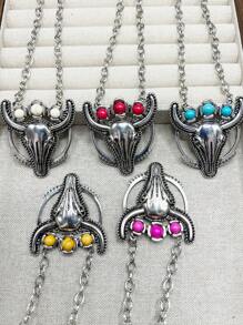 1pc Fashion Retro Western Style Metal Chain/Turquoise Pendant Necklace, Suitable For Women, Girls, Men, Boys To Match Daily Outfit, Party Accessories, Jewelry, Gift For Family/Friends/Yourself