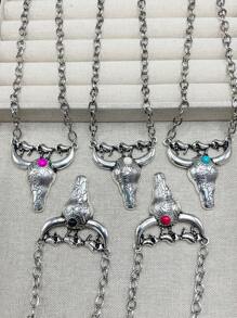 1pc Fashion Retro Western Style Metal Chain/Turquoise Pendant Necklace, Suitable For Women, Girls, Men, Boys To Match Daily Outfit, Party Accessories, Jewelry, Gift For Family/Friends/Yourself