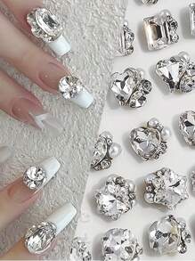 Set de Cristales Brillantes y Claros para Decoración de Uñas - 24 Piezas de Gemas Planas para Decoraciones de Manicura DIY, 8-11 mm, Formas de Corazón y Cuadrado, 6 Compartimentos, Suministros para Uñas, Encantos para Uñas - Rosa Pálido - Ver 2