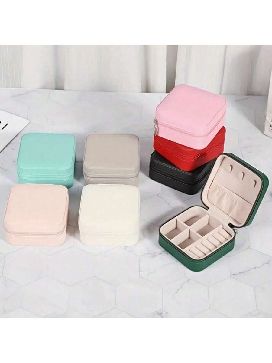 AMAZING VISION Caja De Joyería, Caja De Almacenamiento De Joyas De Varios Compartimentos De Color Sólido Moderno Para Hogar Y Viaje, Regalo - Color al azar. - Ver 1