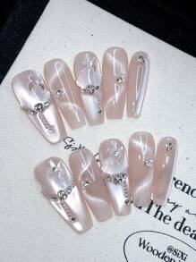 10 件纯手工制作可穿戴美甲，按压式丙烯酸指甲法式尖头指甲按压式指甲按压式指甲短吻按压式指甲 Btartbox 按压式指甲 Btartbox 手工美甲，美甲用品 - 彩色 - 查看 2