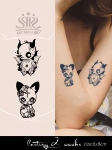 2 piezas de pegatinas de tatuaje temporal semipermanente con patrón de diablito de dibujos animados Y2K, decoración corporal para uso diario, fiesta y regalo festivo, 14 días sin decoloración ni reflejo, para brazo, muñeca, hombro, cuello y clavícula - Azul - Ver 1