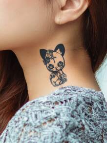2 piezas de pegatinas de tatuaje temporal semipermanente con patrón de diablito de dibujos animados Y2K, decoración corporal para uso diario, fiesta y regalo festivo, 14 días sin decoloración ni reflejo, para brazo, muñeca, hombro, cuello y clavícula - Azul - Ver 3