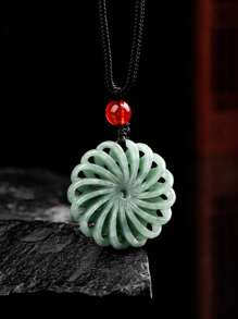 New Arrival Natural Grade A Jadeite Buddha Lotus Pendant, Jadeite Guanyin Pendant, Amulet Necklace, Icy Lotus Fox Jade Hanging Decor For Men & Women, Fashion Couple Necklace For Attracting Love - 淺綠 - 查看 14