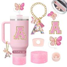 Cup Accessories Including Butterfly Straw Cap, Butterfly Letter Pendantwith Chain And Letter Sticker For Decorations