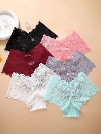 6 piezas de ropa interior de mujer sexy de encaje y malla, pantys de triángulo de talle bajo y calado