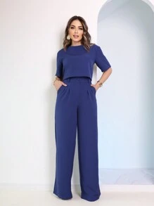 Women Two-piece Outfits - Blue - View 4