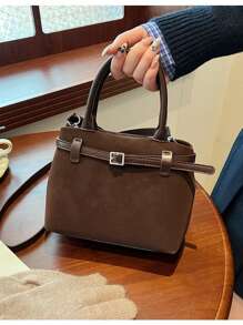 Cross-Border Velvet Mini  Bag Matte Bags Retro Single-Shoulder Handbag Commuter Simple Fashionable Single Bag - Cà phê nâu - Xem 5