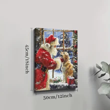 1Pc Framed Canvas Poster, Santa Claus And Dogs Wall Art Canvas Paintings, Ideal Gift For Bedroom Living Room Corridor, Wall Art, Wall Decor, Winter Decor, Room Decoration