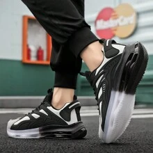 New Men's Fashion Solid Street Style Sneakers, Anti-Slip Durable Comfortable Breathable Sporty Lace Up Skateboard Shoes, Four Seasons, Suitable For Outdoor Activities - 黑與白 - 查看 6