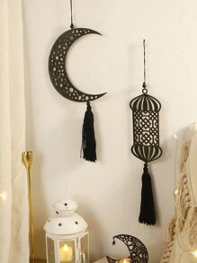 1pc Wooden Hollow Moon & Star Lantern - Hanging Decor, Wooden Ornament, Suitable For Room Decor, Home Decor, Kitchen Decor, Wedding Decor, Dining Table Centerpiece, Office Decor, Garden Decor, Outdoor Decor, Home Decoration, Wall Decor - Black - View 13