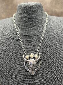 1pc Fashion Retro Western Style Metal Chain/Turquoise Pendant Necklace, Suitable For Women, Girls, Men, Boys To Match Daily Outfit, Party Accessories, Jewelry, Gift For Family/Friends/Yourself