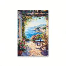 1PC Mediterranean Posters Coastal Balcony View Travel Print Santorini Church Art Print Greek Island Landscape Canvas Painting Wall Arts Decor No Frame Gifts Birthday Graduation