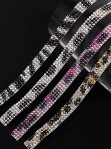 4pcs Sparkling Rhinestone Animal Print Ribbons, Self-Adhesive Crystal Diamond Stickers, Suitable For DIY Crafts, Wedding Decorations, Party Gifts - Applicable To Bags, Clothes, Car Accessories And Shoes, Length 35.4 Inches - Multicolor - View 2