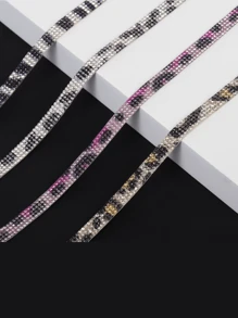 4pcs Sparkling Rhinestone Animal Print Ribbons, Self-Adhesive Crystal Diamond Stickers, Suitable For DIY Crafts, Wedding Decorations, Party Gifts - Applicable To Bags, Clothes, Car Accessories And Shoes, Length 35.4 Inches - Multicolor - View 4
