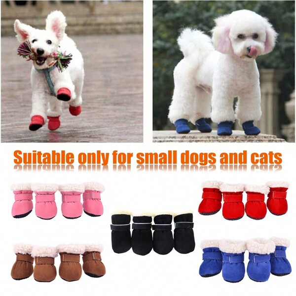 Sapatos de inverno grossos e quentes para cães, sapatos macios e felpudos, sapatos de neve antiderrapantes e impermeáveis, sapatos de caminhada ao ar livre para cães no inverno, sapatos quentes e de proteção para os pés do animal de estimação