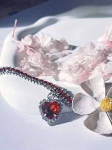 圣诞新年宠物猫狗项圈带 3 排水晶心形吊坠，公主风格项链项圈配饰，生日派对节日装饰 - 紅色 - 查看 4
