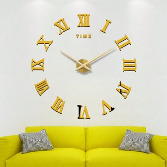 3D DIY 挂钟亚克力镜面贴纸挂钟适用于家居装饰客厅石英针挂表欧洲钟表（颜色：黑色 L，纸张尺寸：36 英寸 (60-90 厘米)），家居装饰，房间装饰