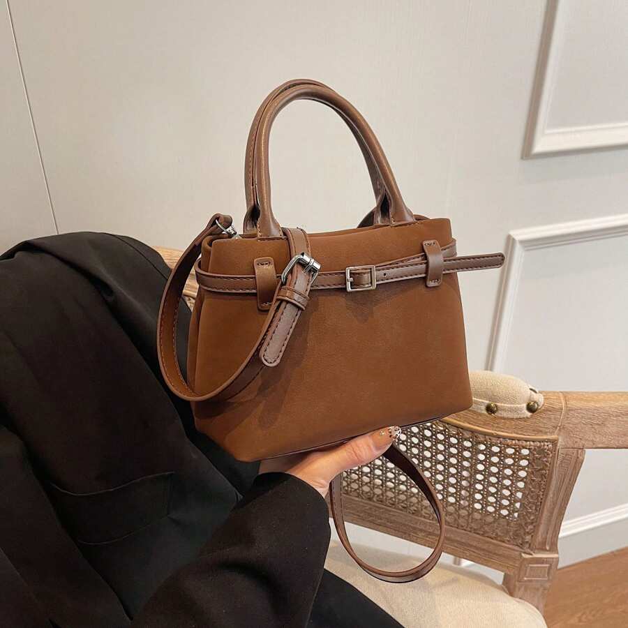 Cross-Border Velvet Mini Bag Matte Bags Retro Single-Shoulder Handbag Commuter Simple Fashionable Single Bag - Cà phê nâu - Xem 1