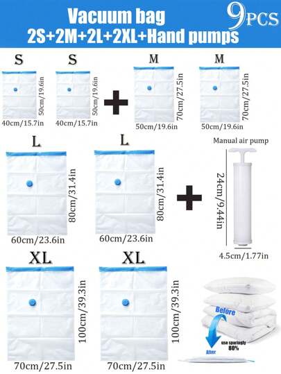 1/11pcs Vacuum Seal Compression Bags, Vacuum Storage Bags, Vacuum Zipper Bags, Space Saving Luggage Bags, Travel Compression Sacks, Foldable Garment Organizers, Closet Storage Bags For Clothes, Bedding, Winter Clothing - 75% Space Saving, Moisture Proof, Bug Resistant